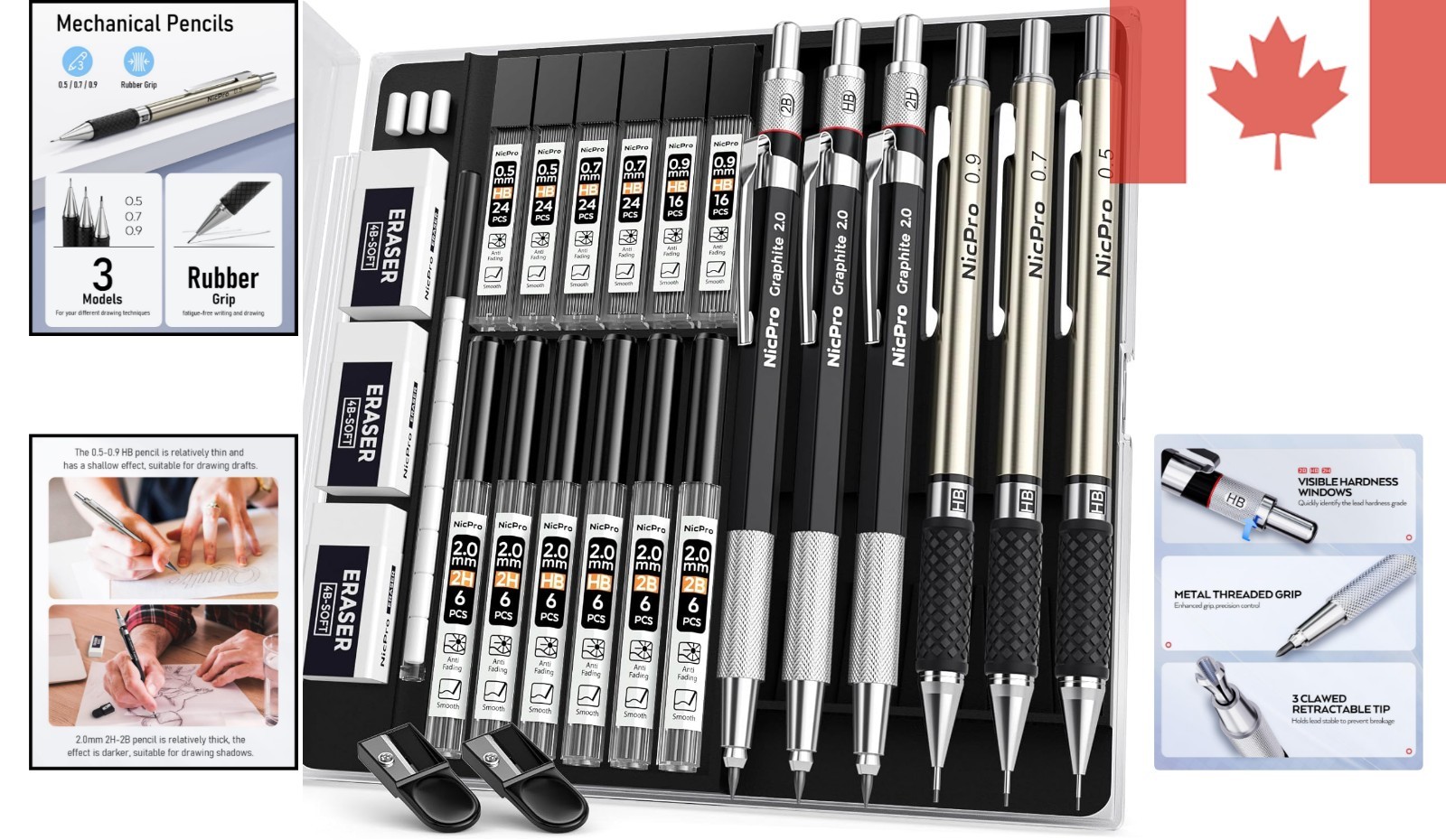 6PCS Luxury Metal Mechanical Pencil Set for Artistic Writing & Drawing
