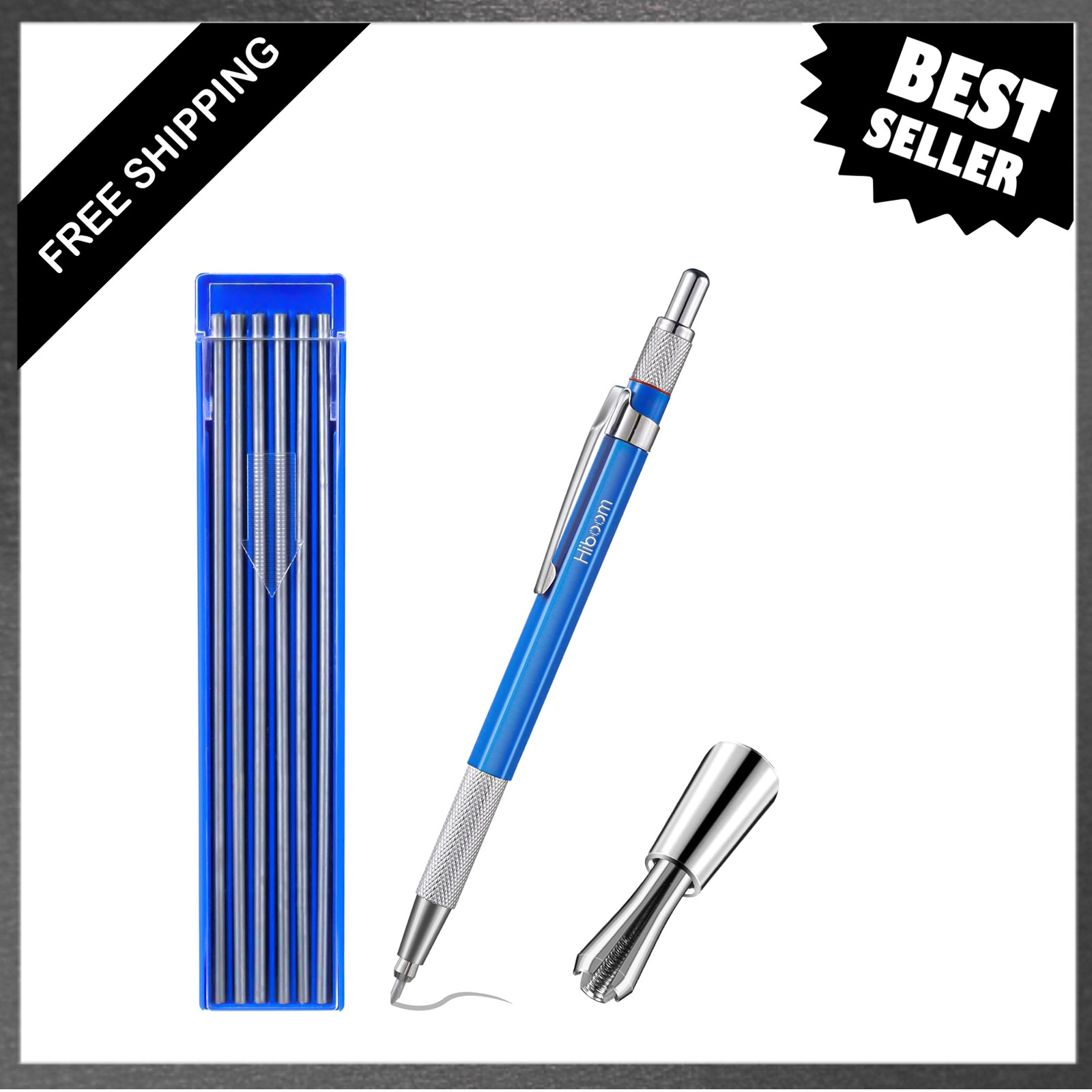 Welding Pencil with 12 Silver Refills, Metal Marker, Built-in Sharpener, Steel