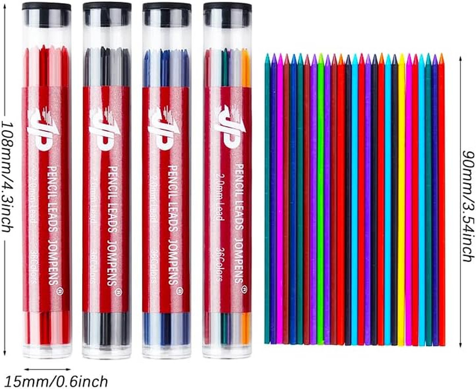 36-Pack 90 Mm 2.0Mm Mechanical Pencil Lead Refills in Assorted Colours/Black/Blu
