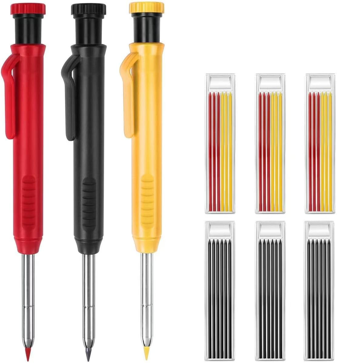 3 Pack Mechanical Carpenter Pencils Deep Hole Marker Set with 36 Refills