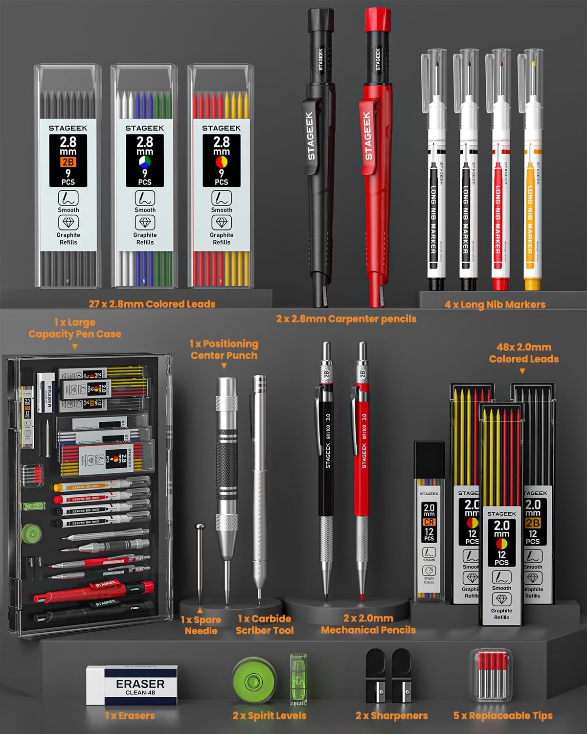30 Pack Carpenter Pencils Set With 79 Refills, Construction Pencil With Sharp…