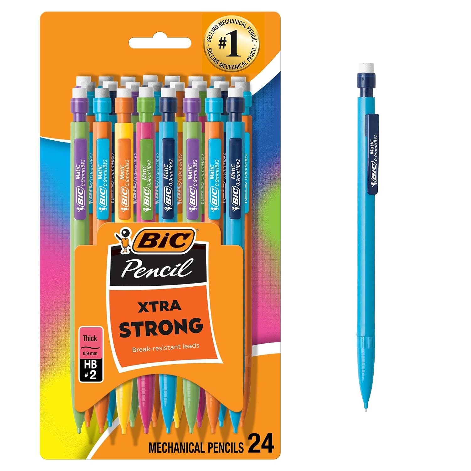 BIC Xtra Strong Mechanical Pencils with Erasers, Thick Point (0.9mm), 24-Count,