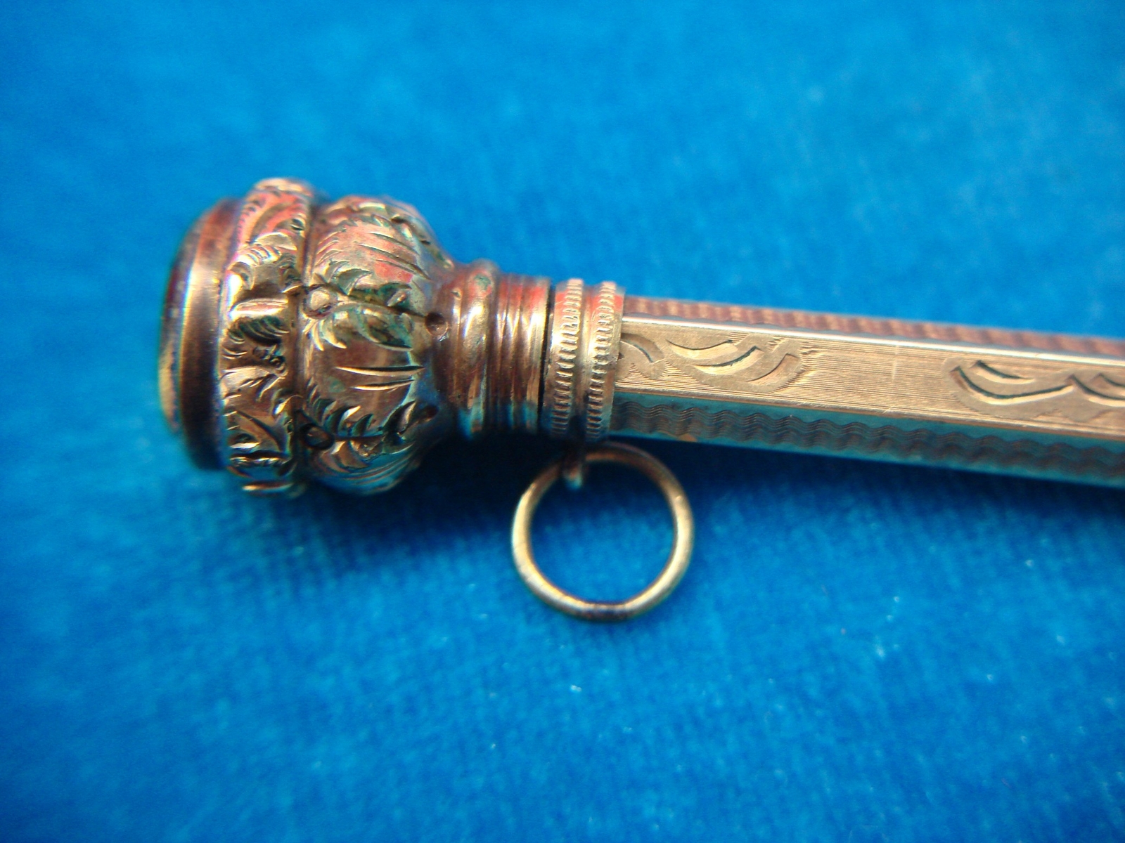 ANTIQUE MECHANICAL PENCIL WITH CITRINE GLASS TOP – GOLD FILLED – NICE CONDITION