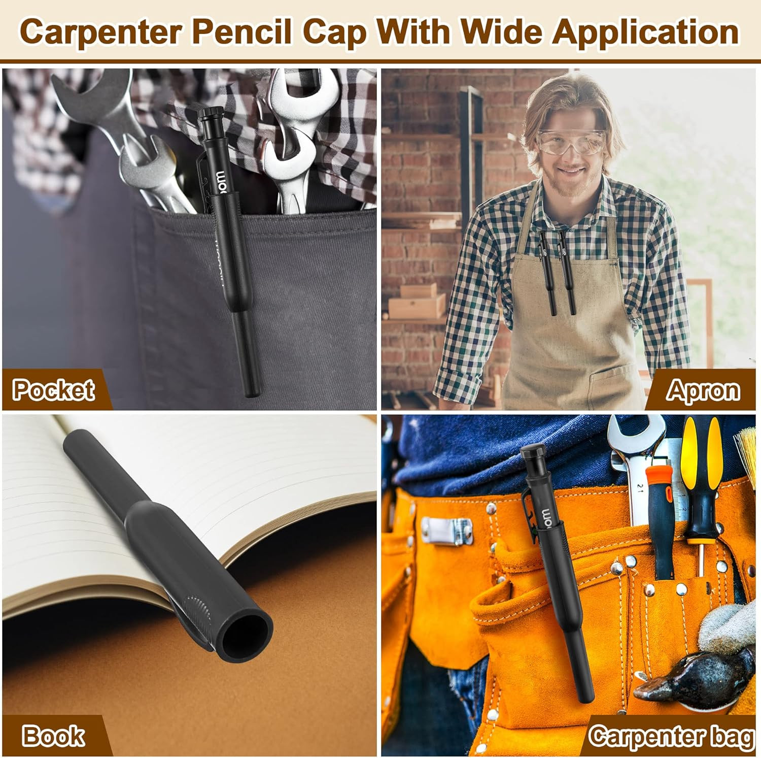 2 Pack Solid Carpenter Pencils with Pencil Cap and 18 Refills, Long Nose Deep Ho