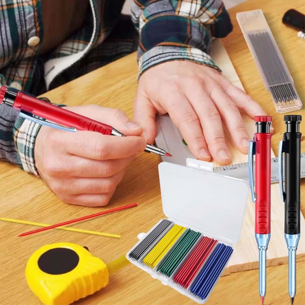 200 PCS Of Blue, Red, Green, Yellow, Black Woodworking Lead, Carpenter Pencil…