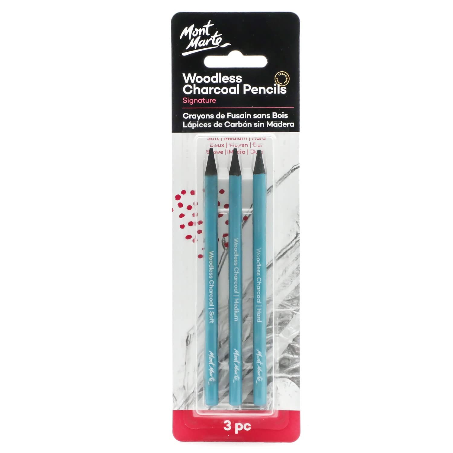 Mont Marte Woodless Charcoal Pencils, 3 Piece. Features 3 3 Count (Pack of 1)