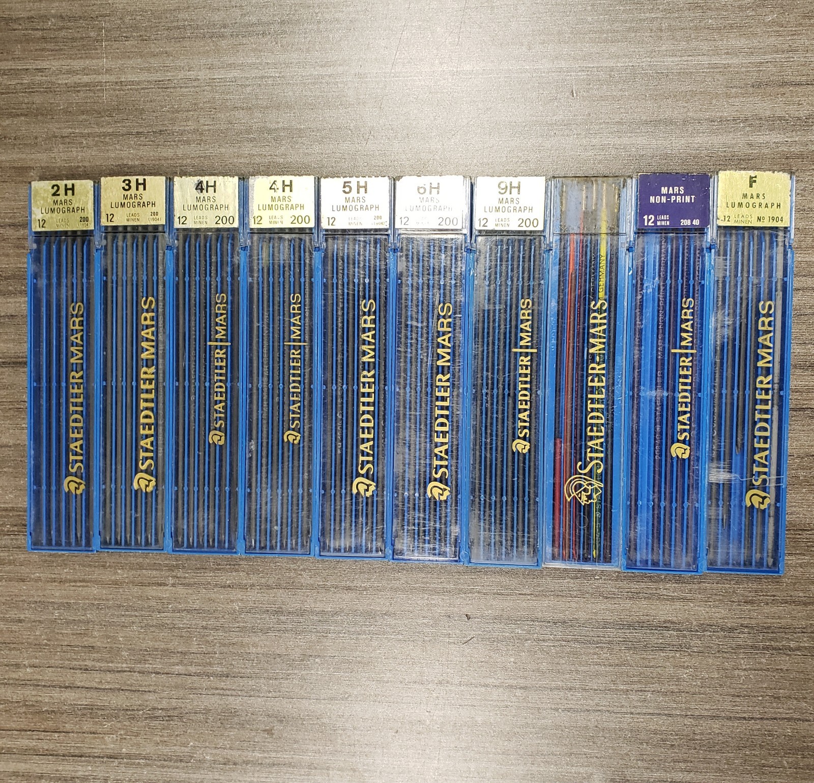 Lot of 10 Staedtler Mars Lumograph Mechanical Pencil Leads 2H 3H 4H 5H 6H 9H F