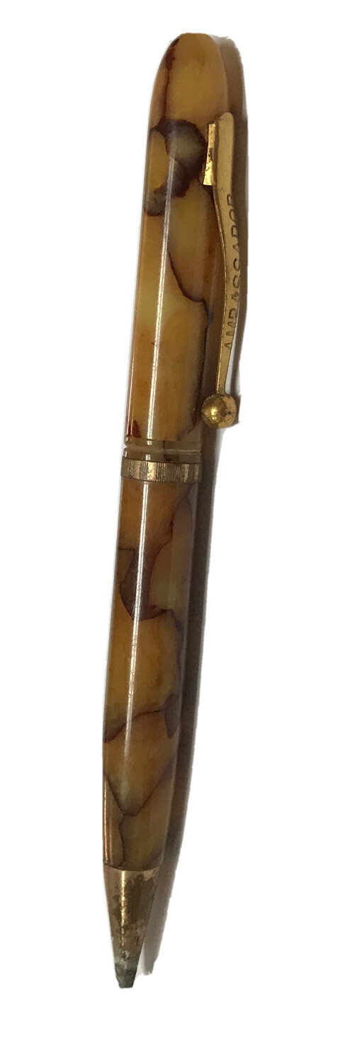 AMBASSADOR VINTAGE ROLLED GOLD MECHANICAL PENCIL SWIRLED LUCITE *PARTS ONLY*