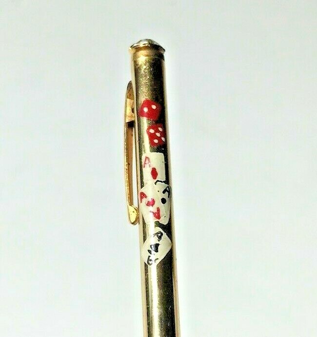 Mini working Mascot Mechanical Pencil with 4 Aces Dice Poker Cards
