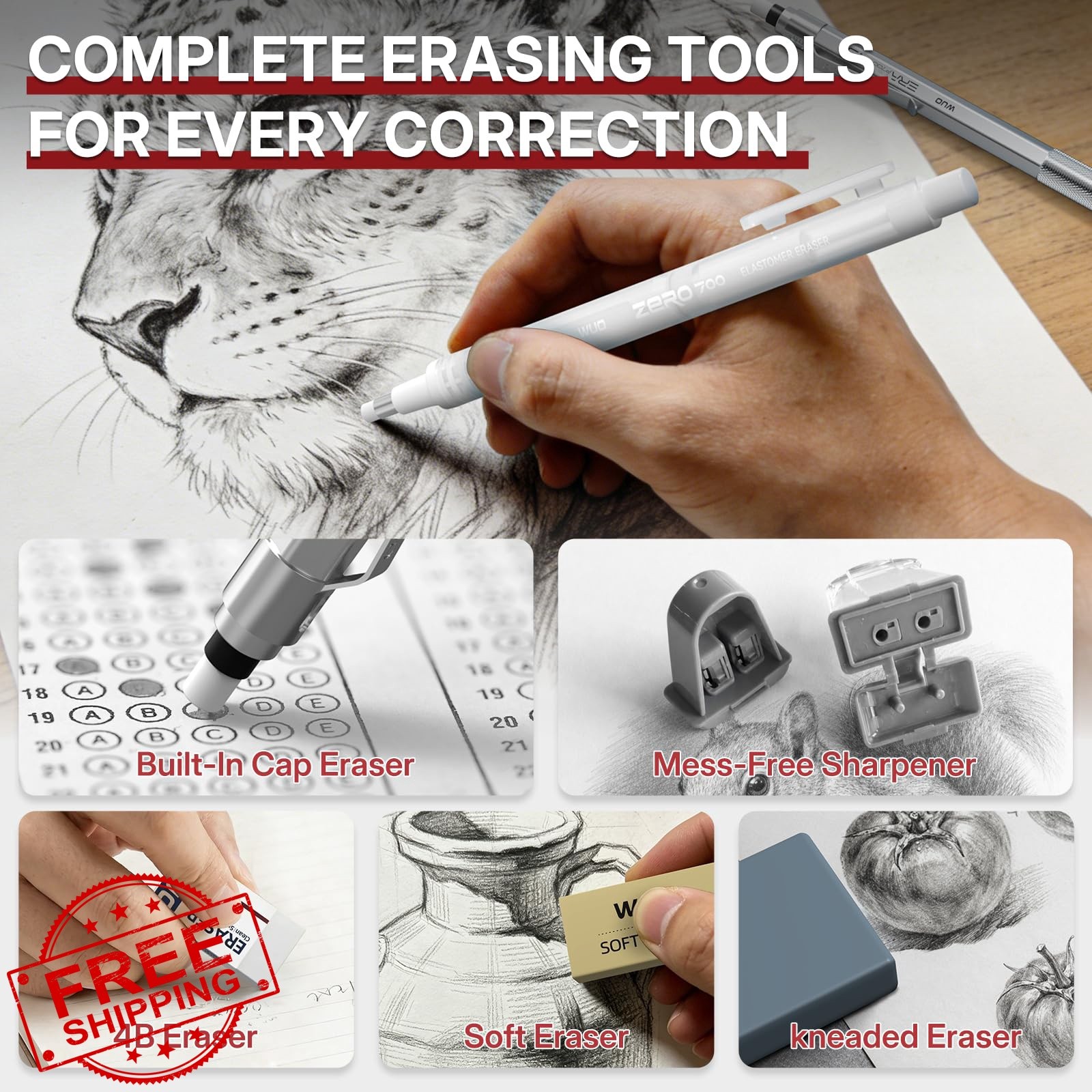 WUO Metal Mechanical Pencil Set Silver 0.5-2.0mm