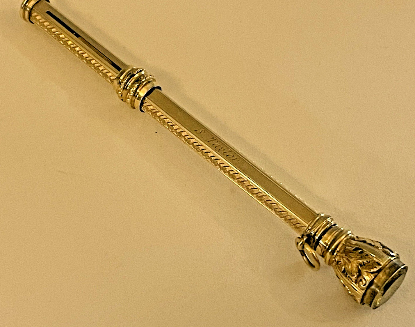 Antique Chatelaine Retractable Pencil Gold Filled Amber Color Jewel MONO🌺🌺