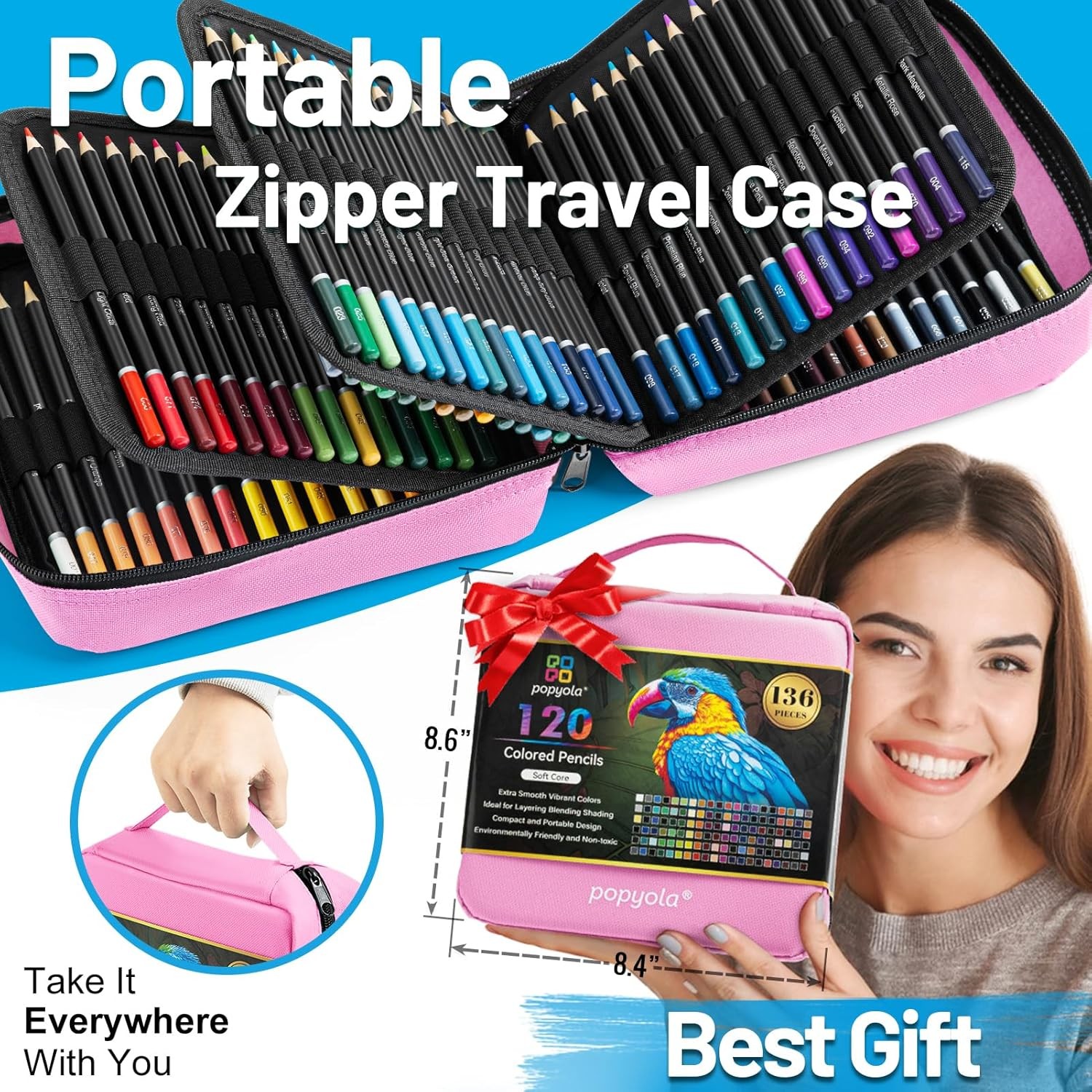 Art Supplies 136 Pack Colored Pencils Set for Adult Coloring Books, 120 Pink