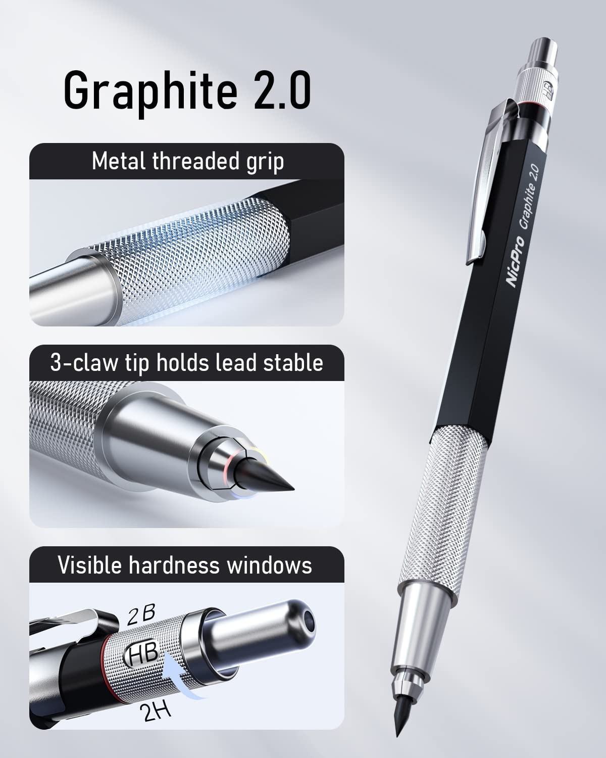 6PCS Art Mechanical Pencils Set, 3PCS Metal Drafting Pencil 0.5 Mm & 0.7 Mm & 0.