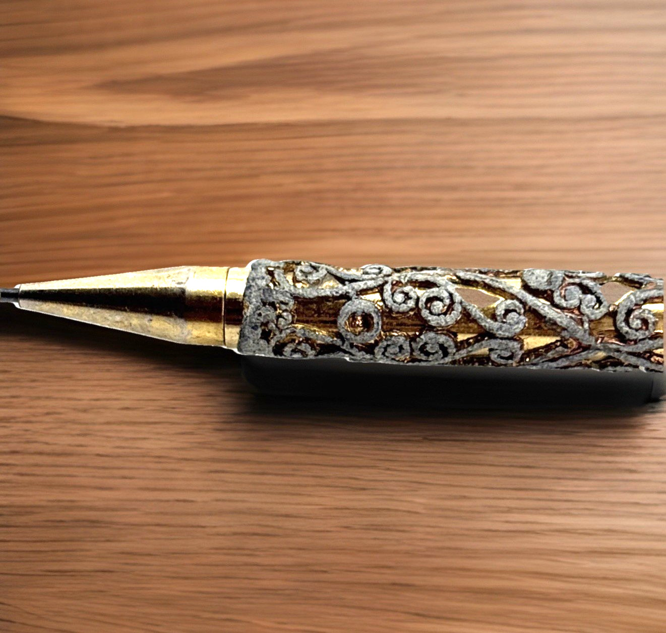 Vintage Gold Tone Filigree Mini Mechanical Pencil with Rhinestones 1950’s