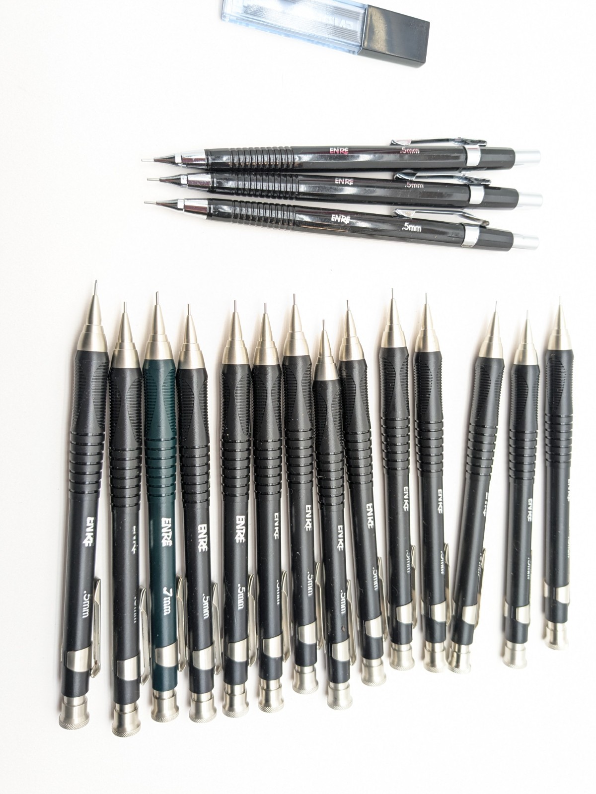 VTG ENRE Mechanical Pencil Ma – .5mm,.7mm Black/Silver Heavy Duty Lot Of 17