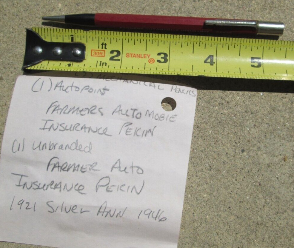 VTG Lot of 2 Mechanical Pencils From Farmers Auto Automobile Insurance Pekin IL
