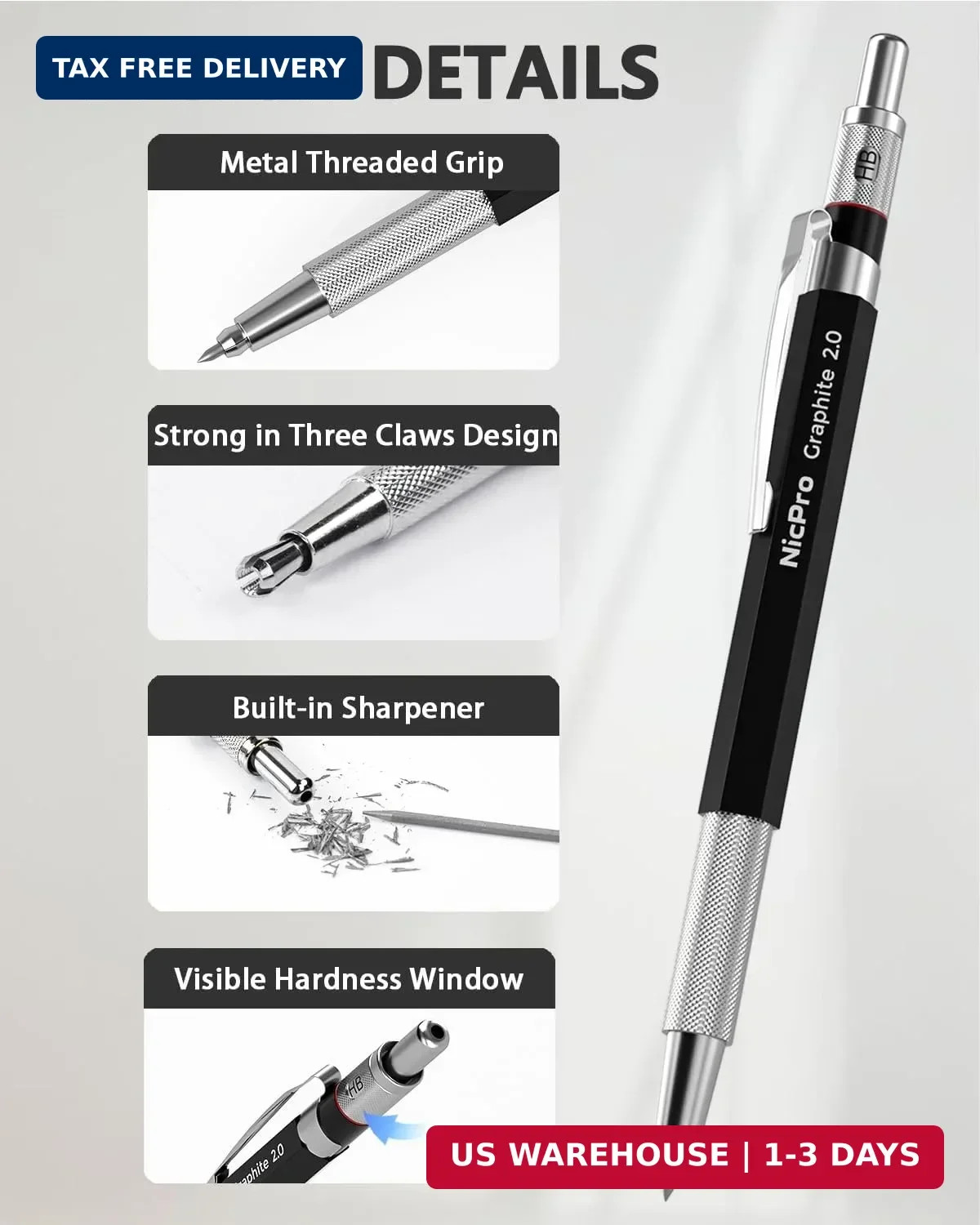 Nicpro 2mm Welder Mechanical Pencil Set with 24PCS Silver Refills, 2mm Metal Lea