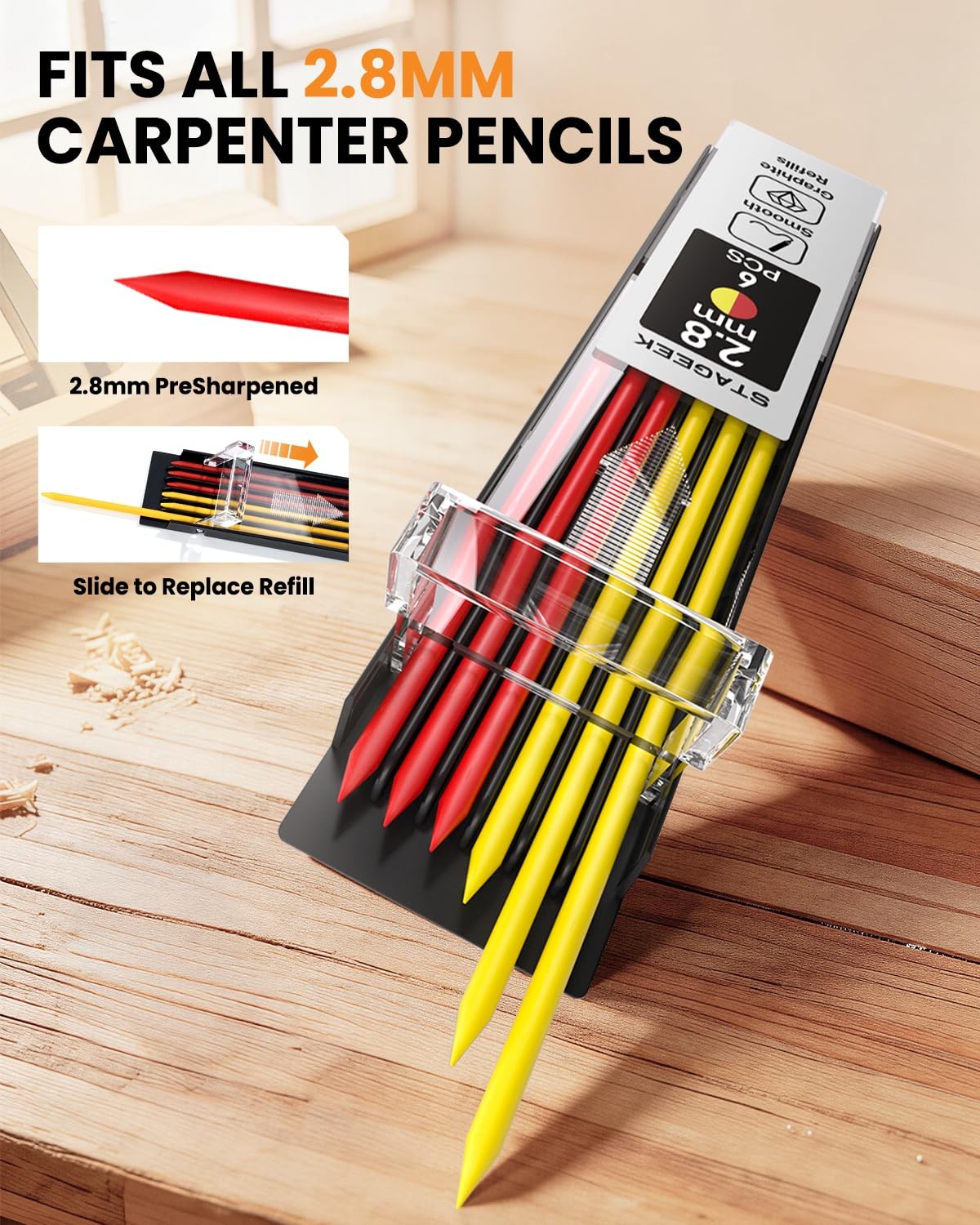 36PCS Carpenter Pencil Refills, 2.8mm Lead Refills, Break Resistant for Mecha…
