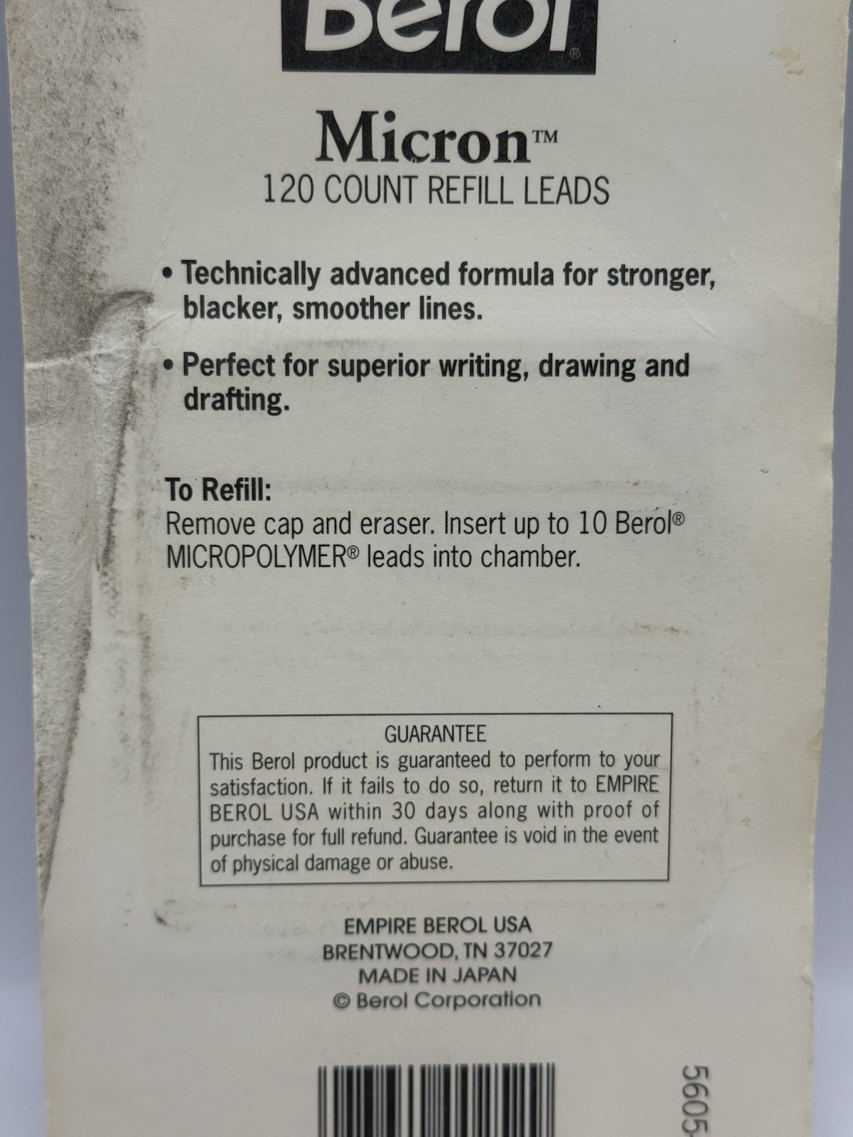 BEROL Micron 0.5mm Refill Leads 4 Tubes 120 Count Made in Japan Micropolymer NOS
