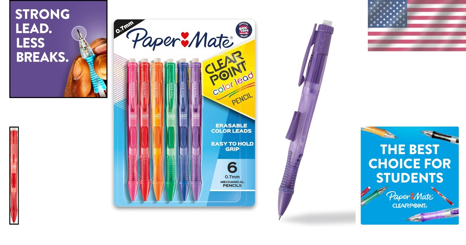 Clearpoint Mechanical Pencils, 0.7mm Lead, Erasable, 6 Pack