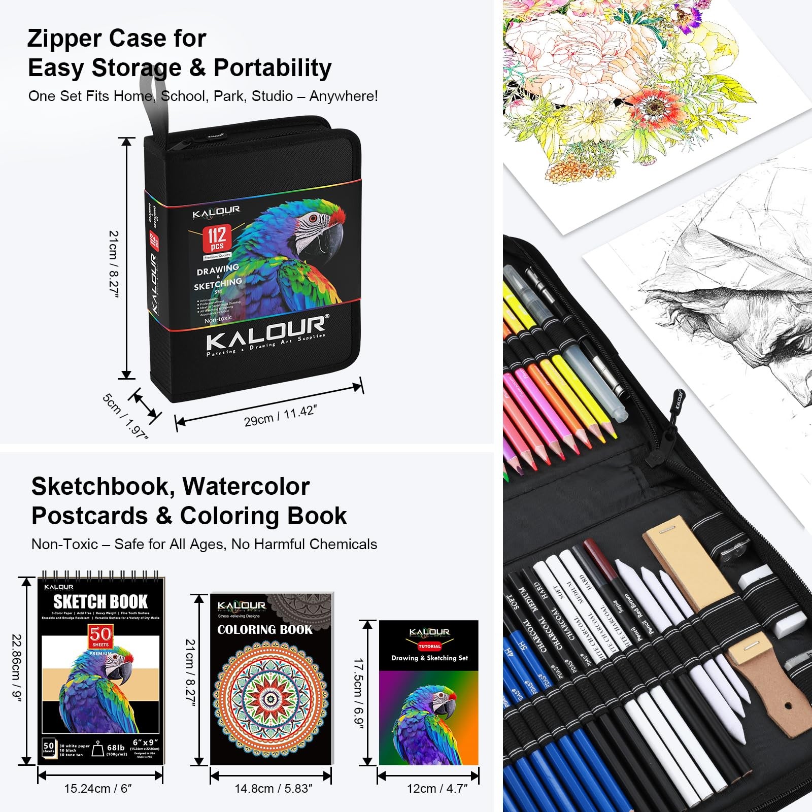 KALOUR PDAS 112 Drawing Set Sketching Kit, 112 Count (Pack of 1), Multicolor