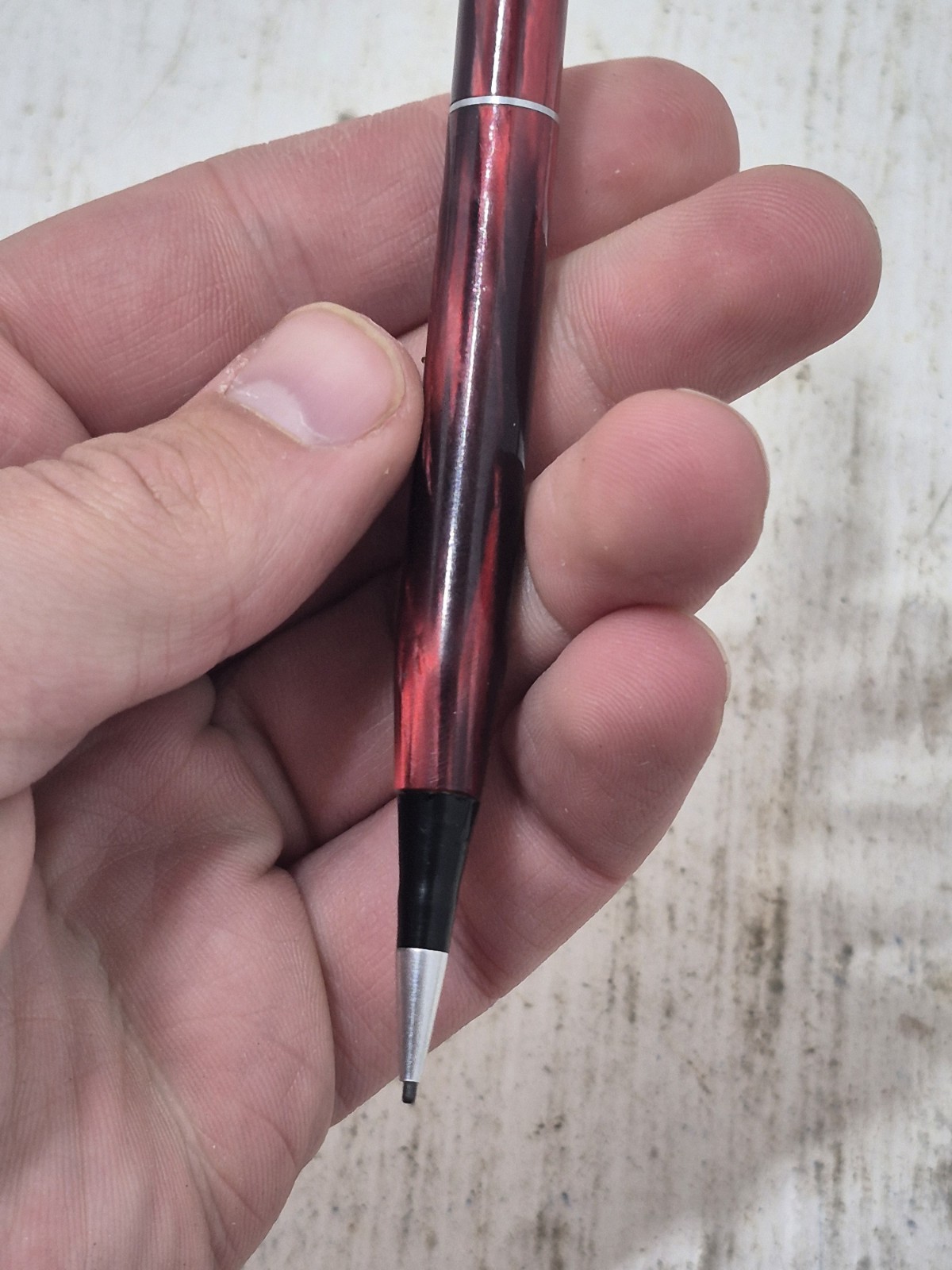 Vintage Mechanical Pencil Plastic Marbled Body Swirl Red Crimson & Black