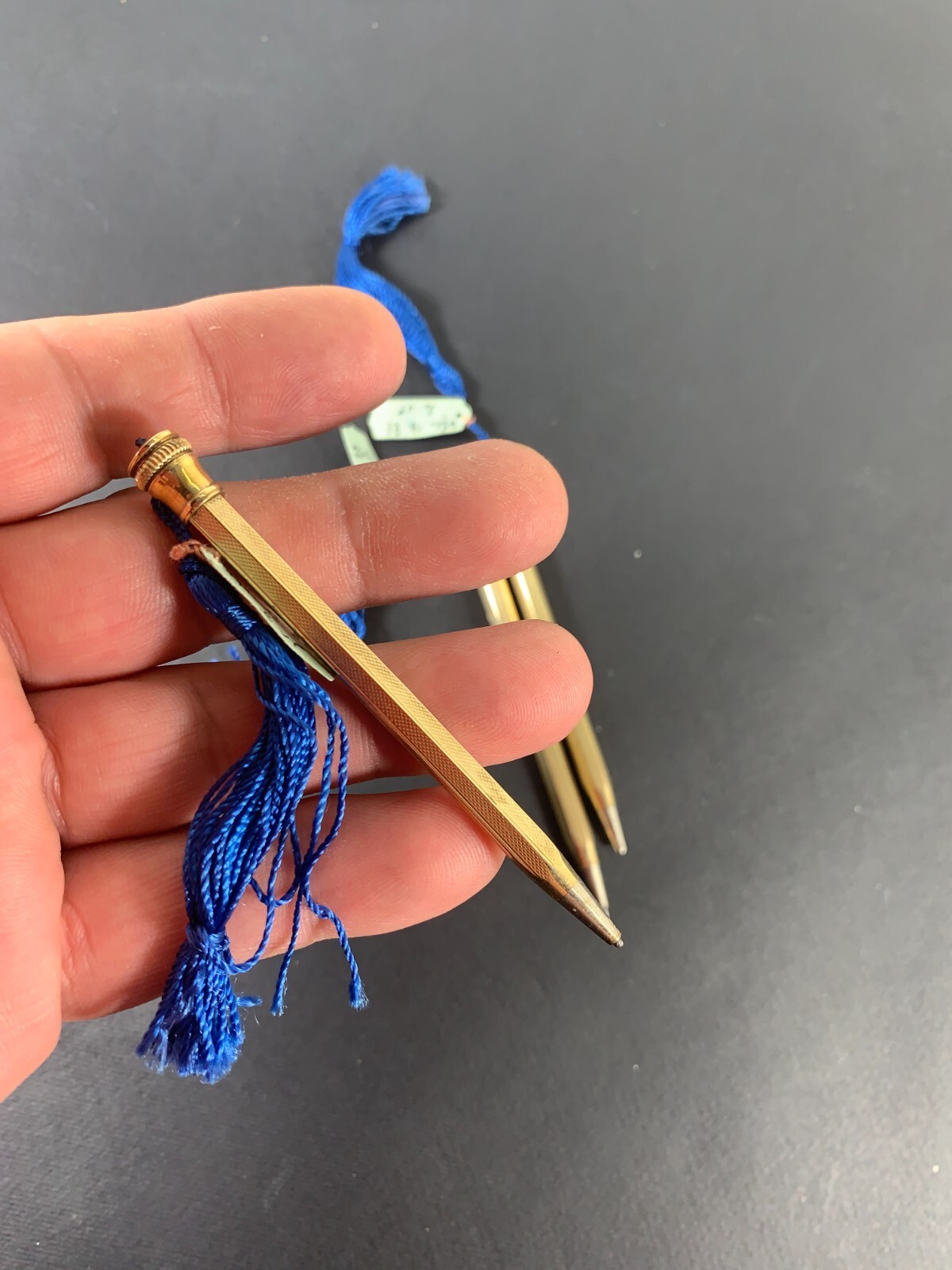 3x Art Deco Rolled Gold Propelling Mechanical Pencil Blue tassel