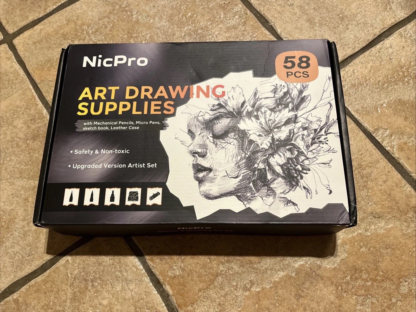 Nicpro 58 PCS Art Drawing Supplies Kit Leather Case Mechanical Black – NEW