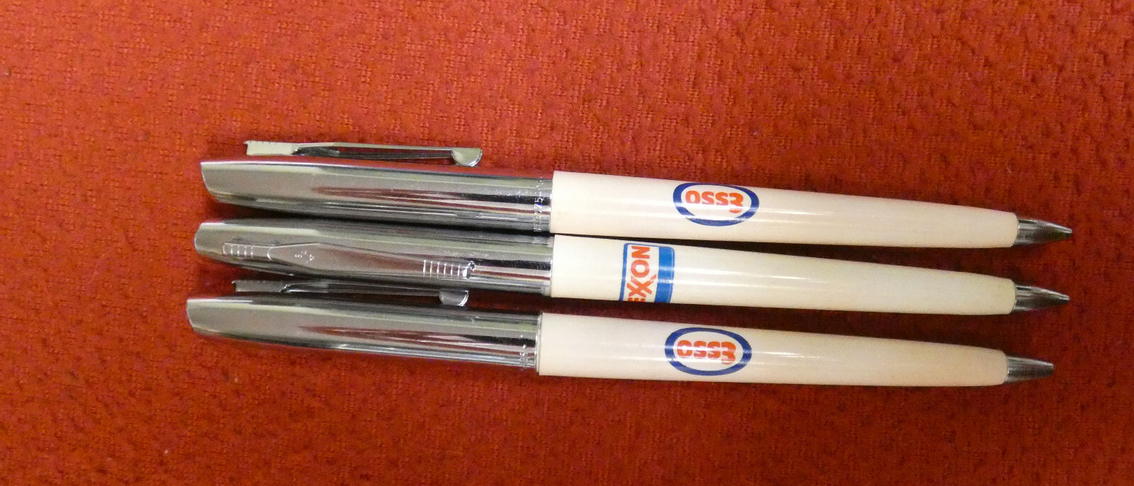 Vintage ESSO Standard Oil Mechanical Pencil x2 & Exxon Pen White Bone Silver Lot