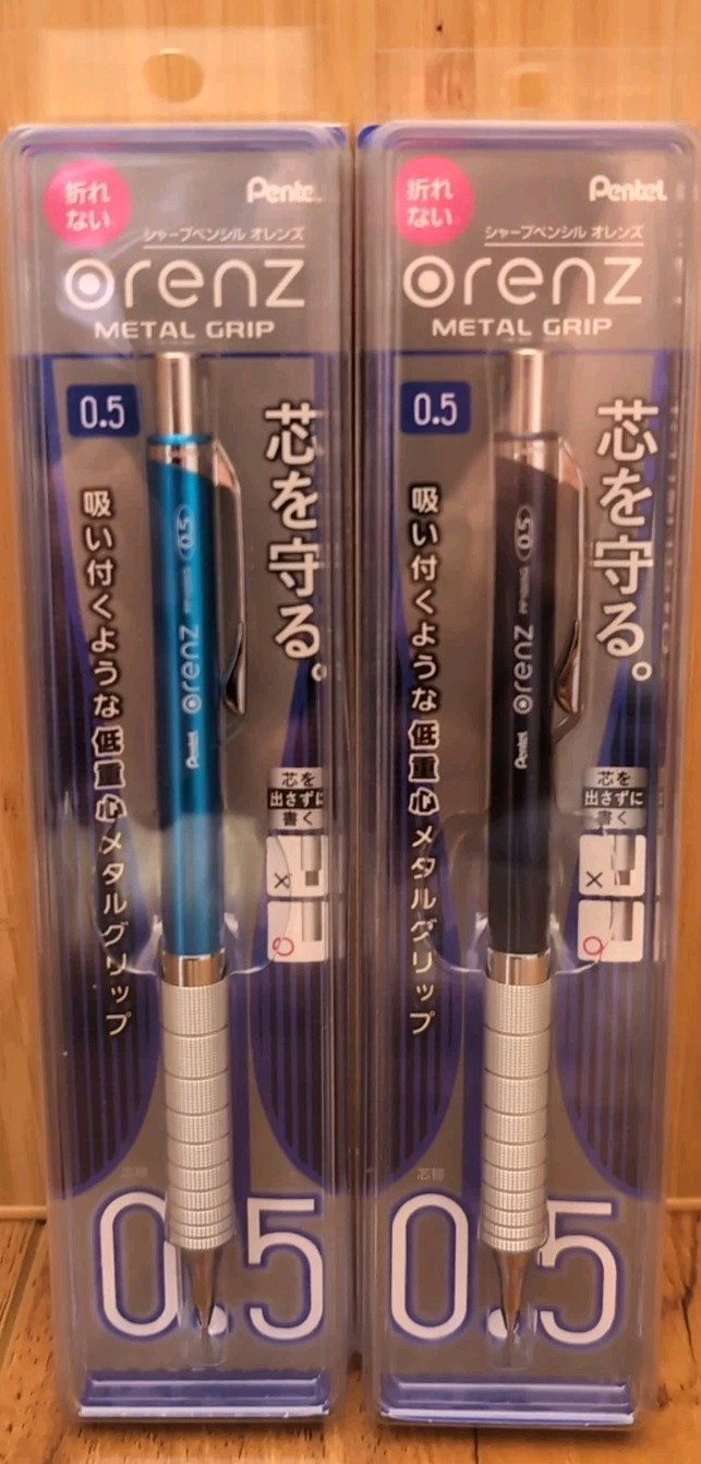 2 x Pentel Orenz Metal Grip 0.5mm Mechanical Pencils XPP1005G2-C/S Made In Japan