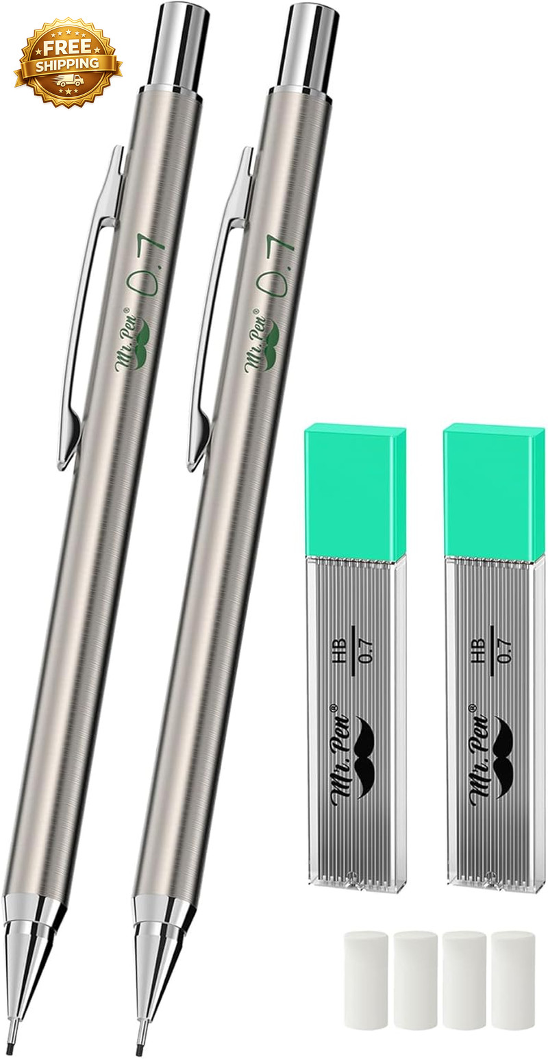 Metal Mechanical Pencils 0.7Mm, 2 Pack Lead Pencil Mechanical Pencil Metal
