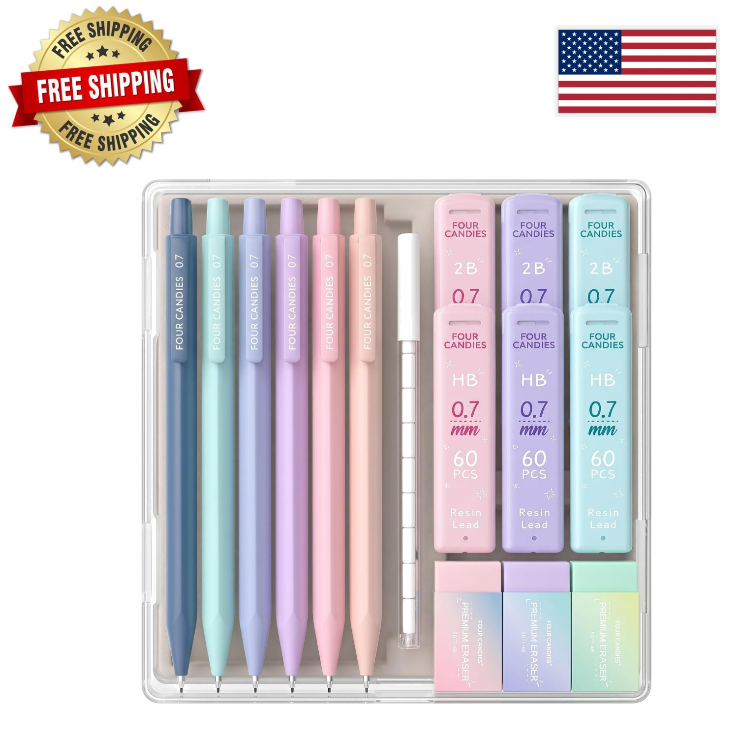 Pastel 0.7mm Mechanical Pencil Set for Writing & Drawing – 6 Count Pack