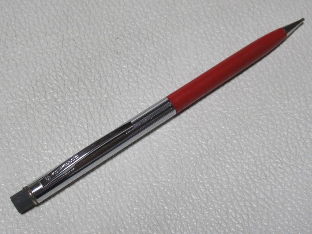 Unused 1950s USA-made Sheaffer pencil, red body + metal body, with eraser on top