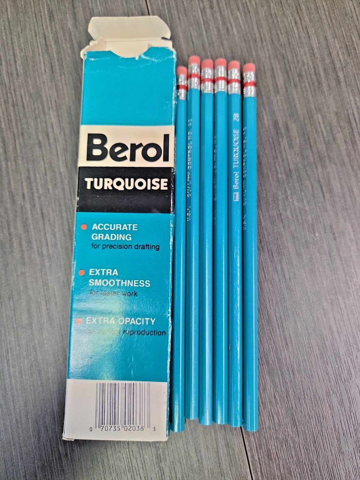 Berol Turquoise Quality Drawing Pencils with Erasers (6) 1375 2B Vintage New