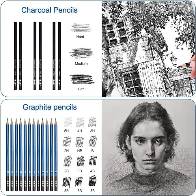 H & B 80 PCS Pro Drawing & Art Supplies Set, Sketching Kit with Watercolor, Meta
