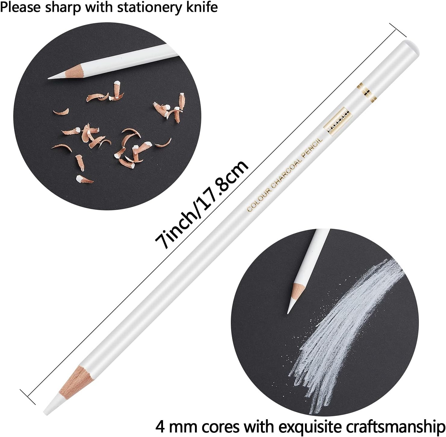 MARKART Professional White Charcoal Pencils Set, 5 5 Count (Pack of 1),