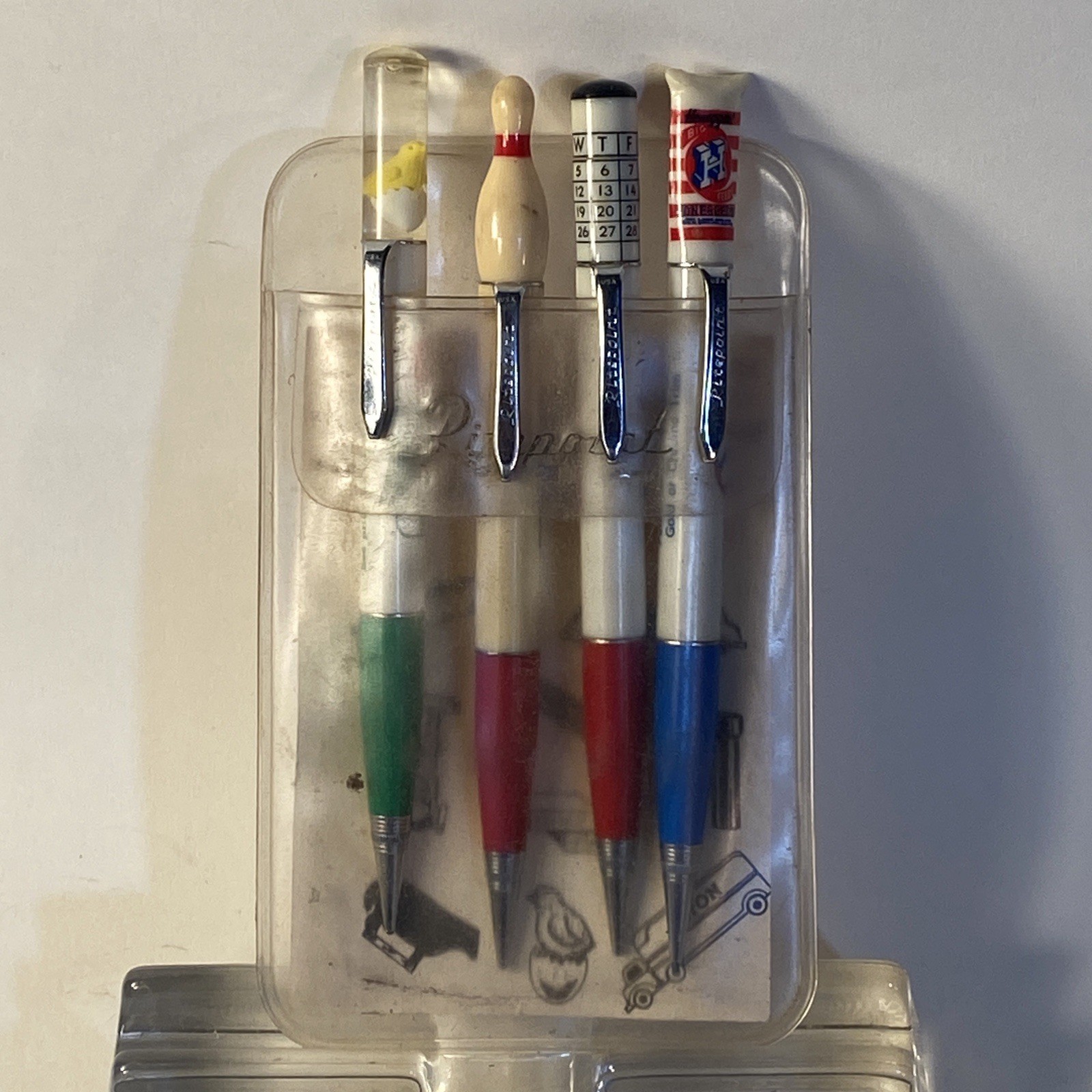 Ritepoint Salesmen Sample 4 Pack Pencils c1950 Floating Chick Bowling Flour 60’s