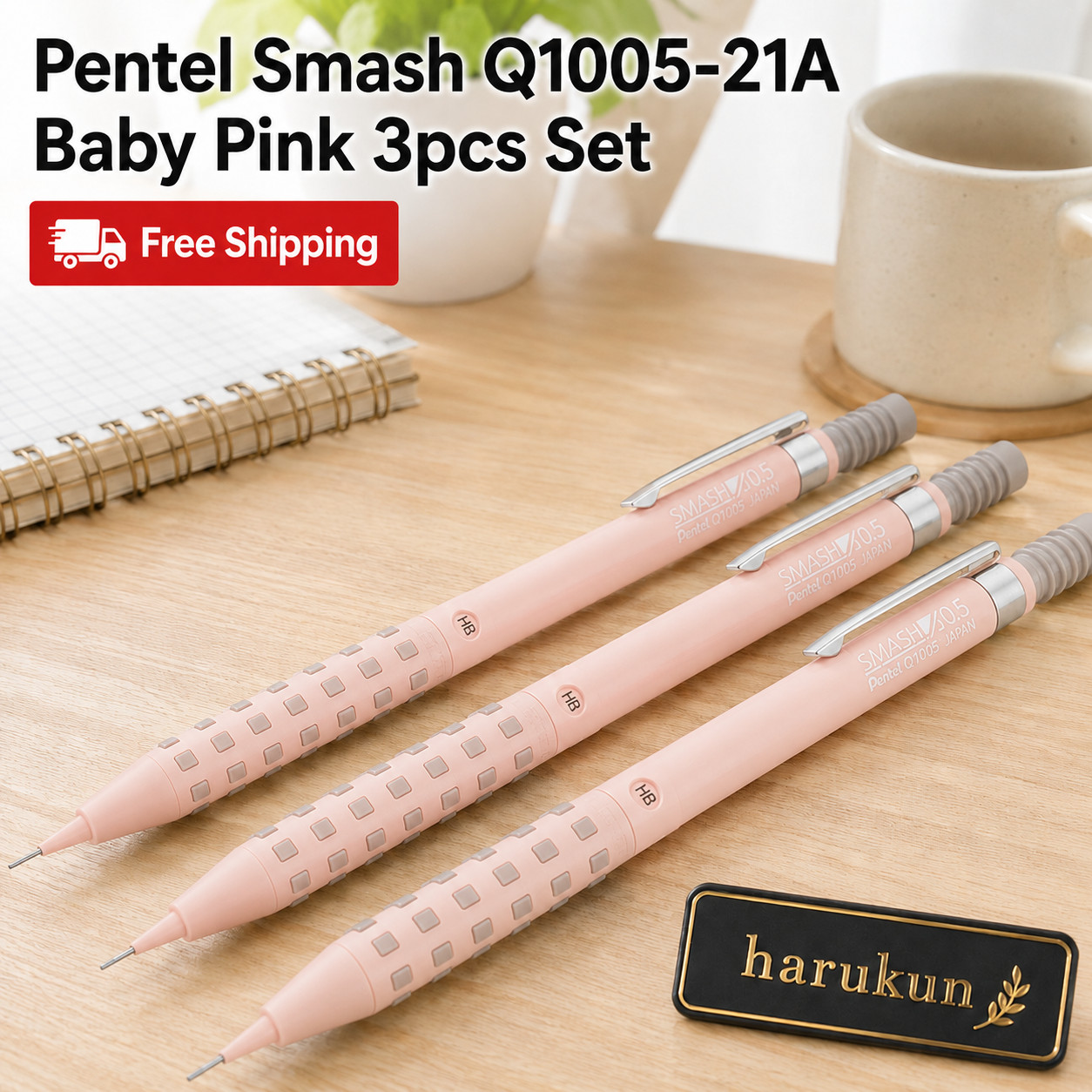 Pentel Smash Q1005-21A Baby Pink 0.5mm Mechanical Pencil 3pcs Set