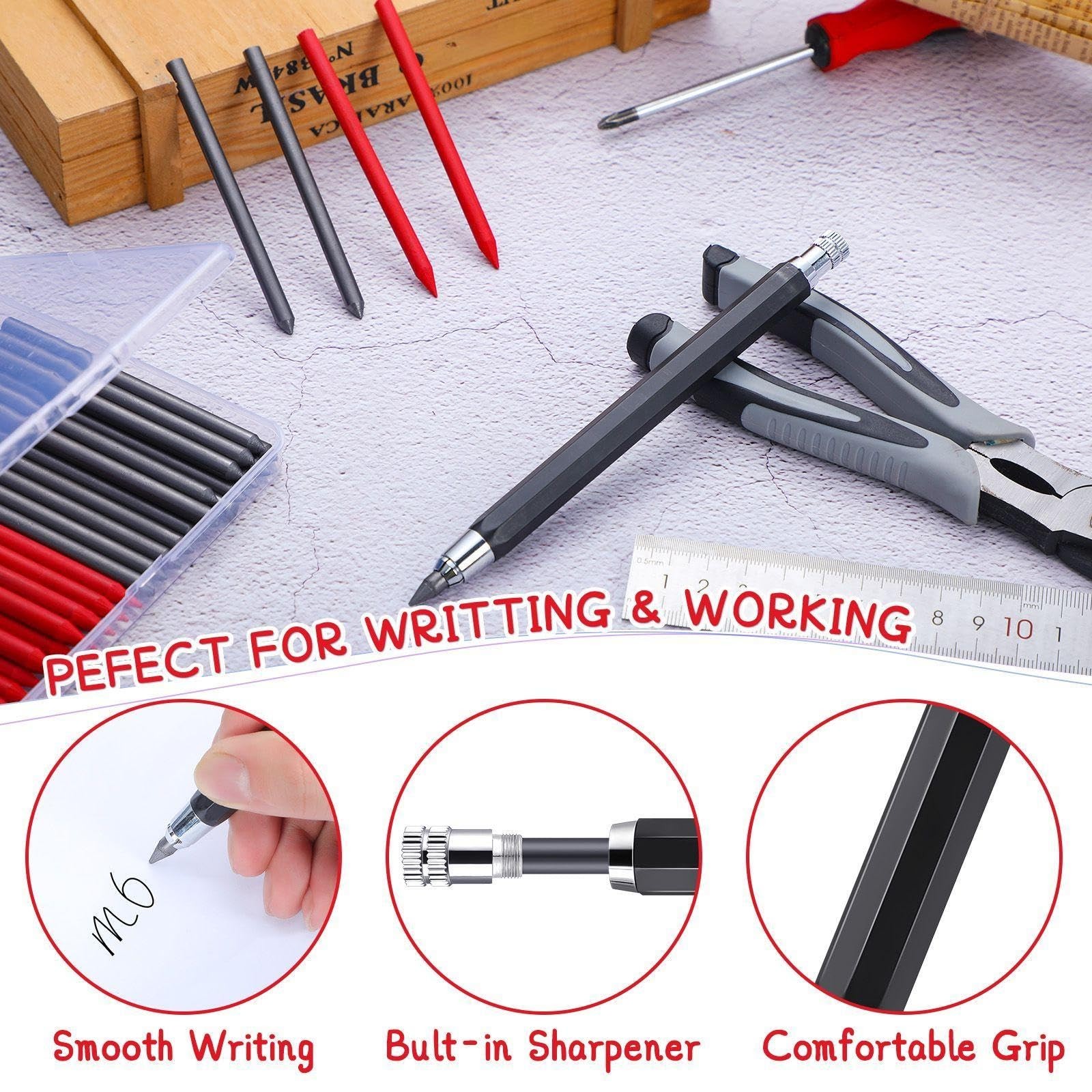 36 Pcs 5.6 MM Lead Holder Mechanical Pencil and 1 Count (Pack of 1), Black
