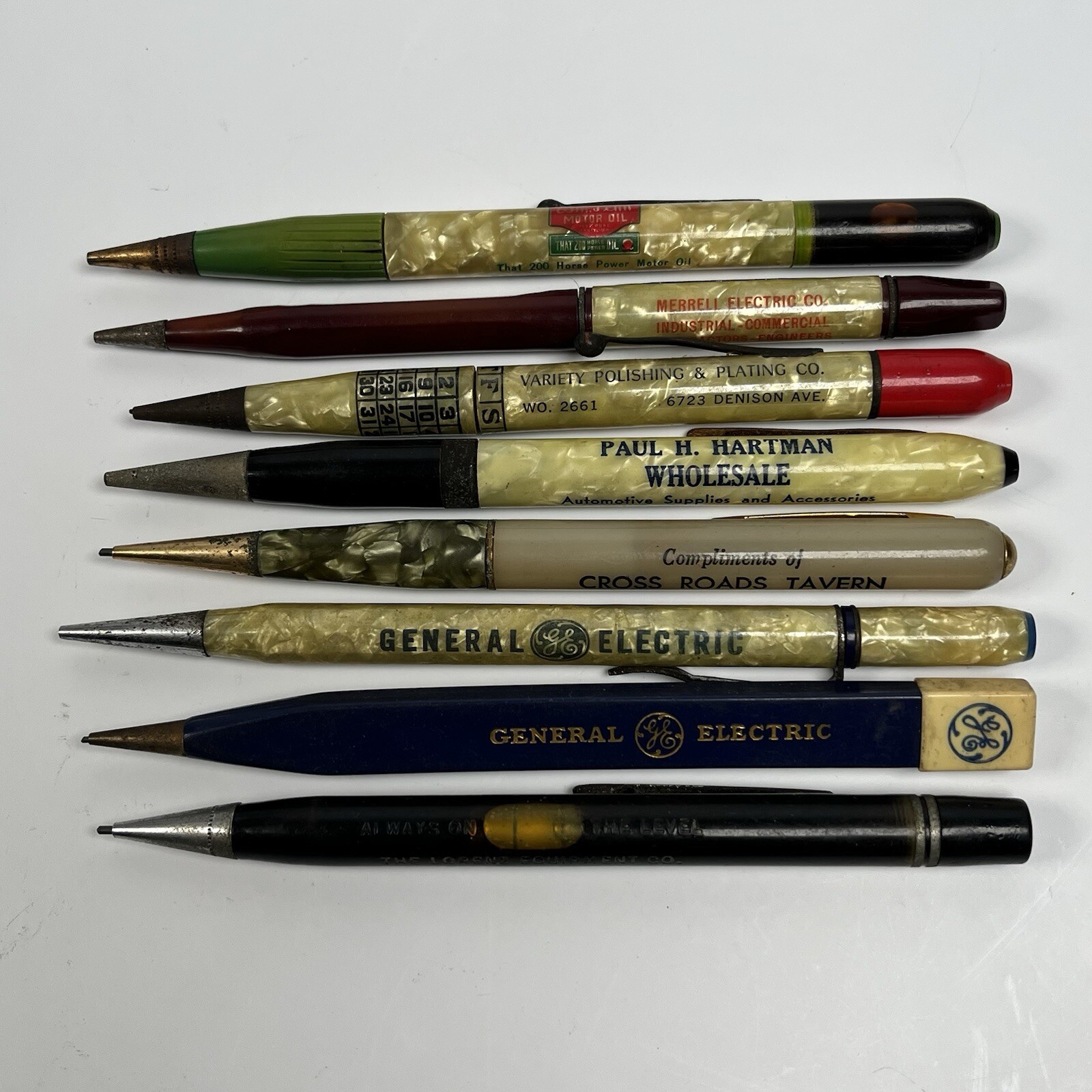 Vintage Mechanical Pencil Lot Advertising Wm Penn General Electric Pearl Shell