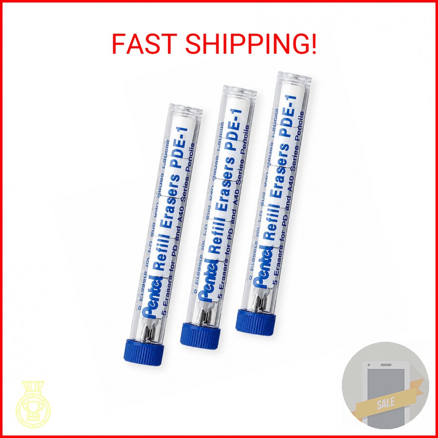 Pentel Refill Eraser for AL, AX and PD Series Pencils 5 pcs/Tube, 3 Pack