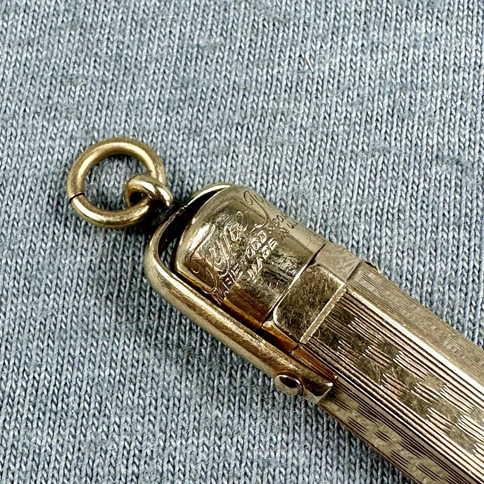 Mabie Todd & Co. Early Hexagonal Pencil Ring Top w/Bail Gold Filled Fyne Poynt