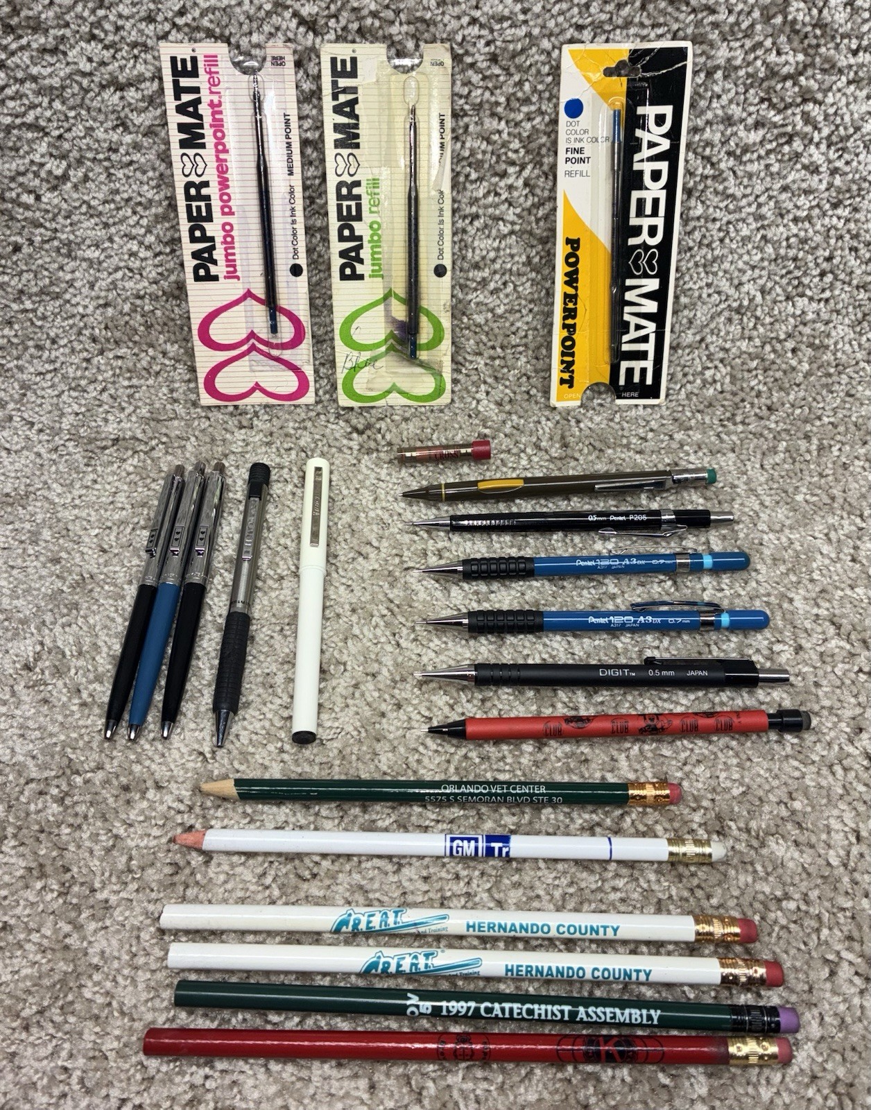 VINTAGE LOT Pentel A3DX Pens Mechanical Pencils Paper Mate Double Heart Refill