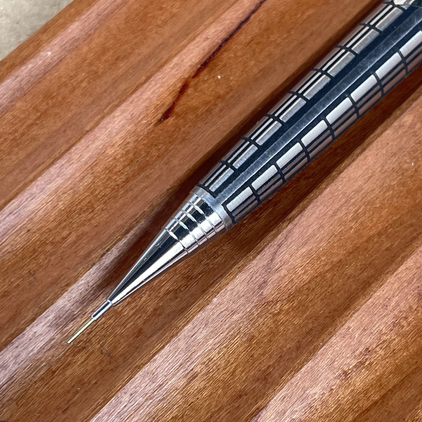 Platinum Riviere Mechanical Pencil Etched Square Pattern Made in Japan