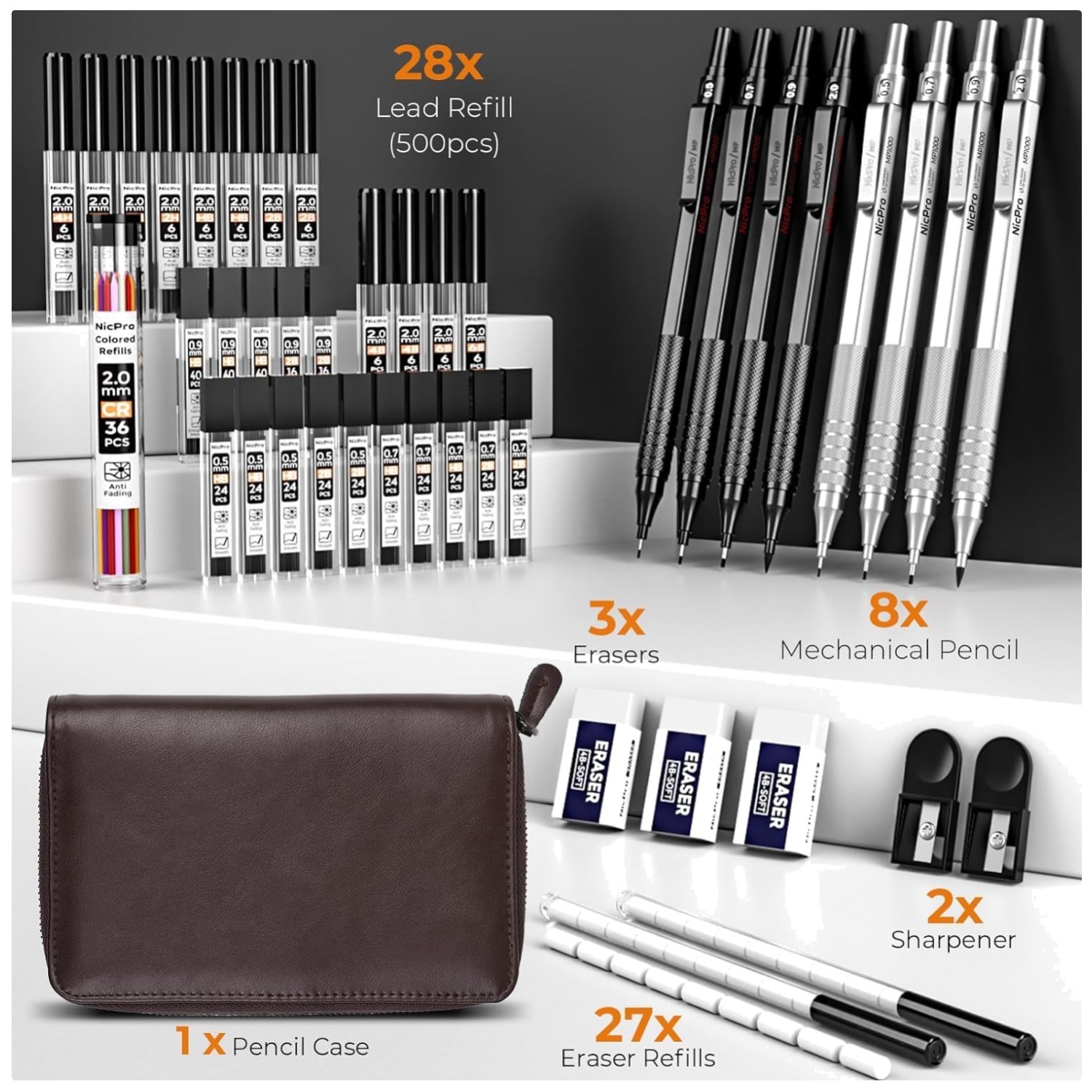 Professional Art Drafting Pencil Set in Leather Case