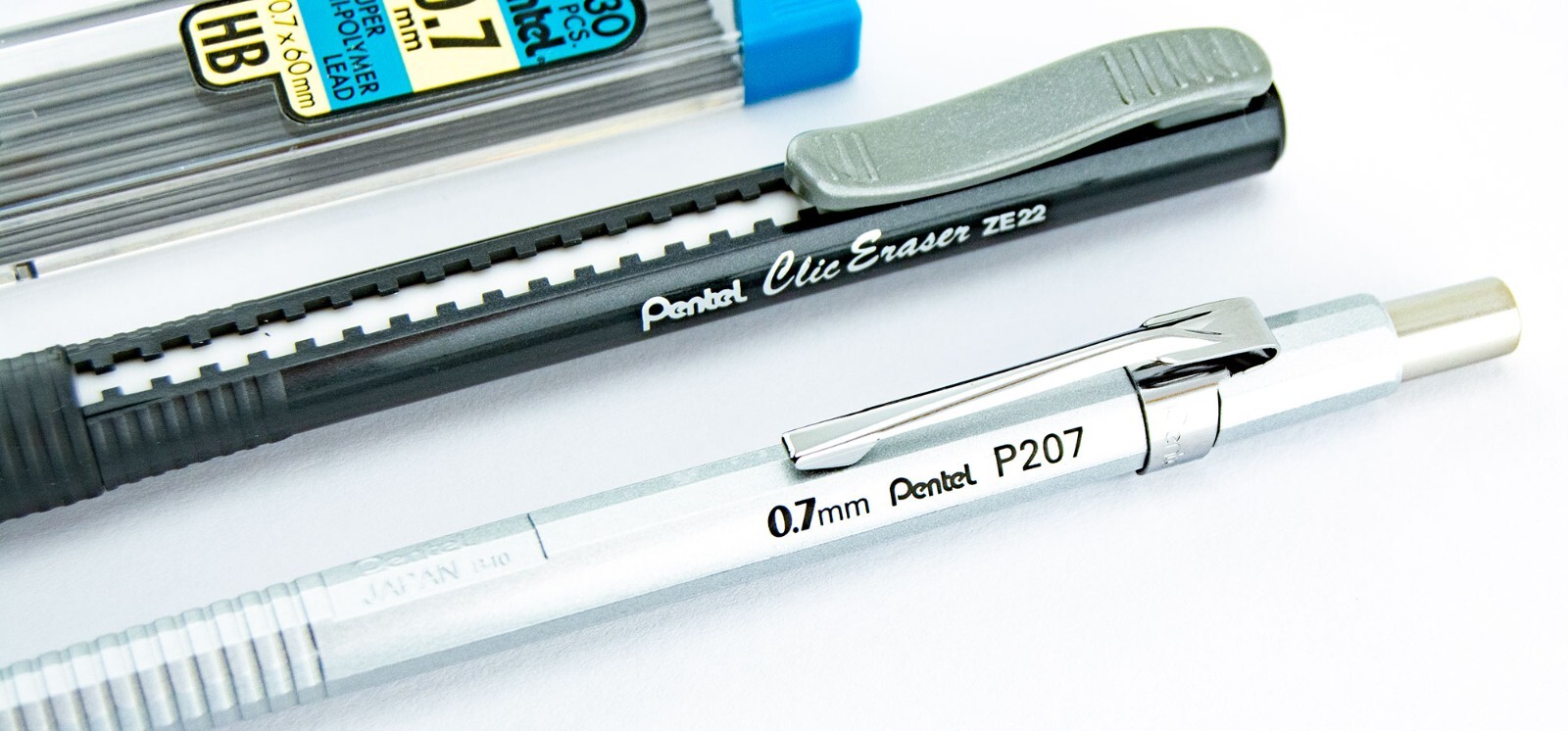 Pentel Sharp Mechanical Pencil Metallic Silver 0.7mm Refill Lead Clic Eraser Lot