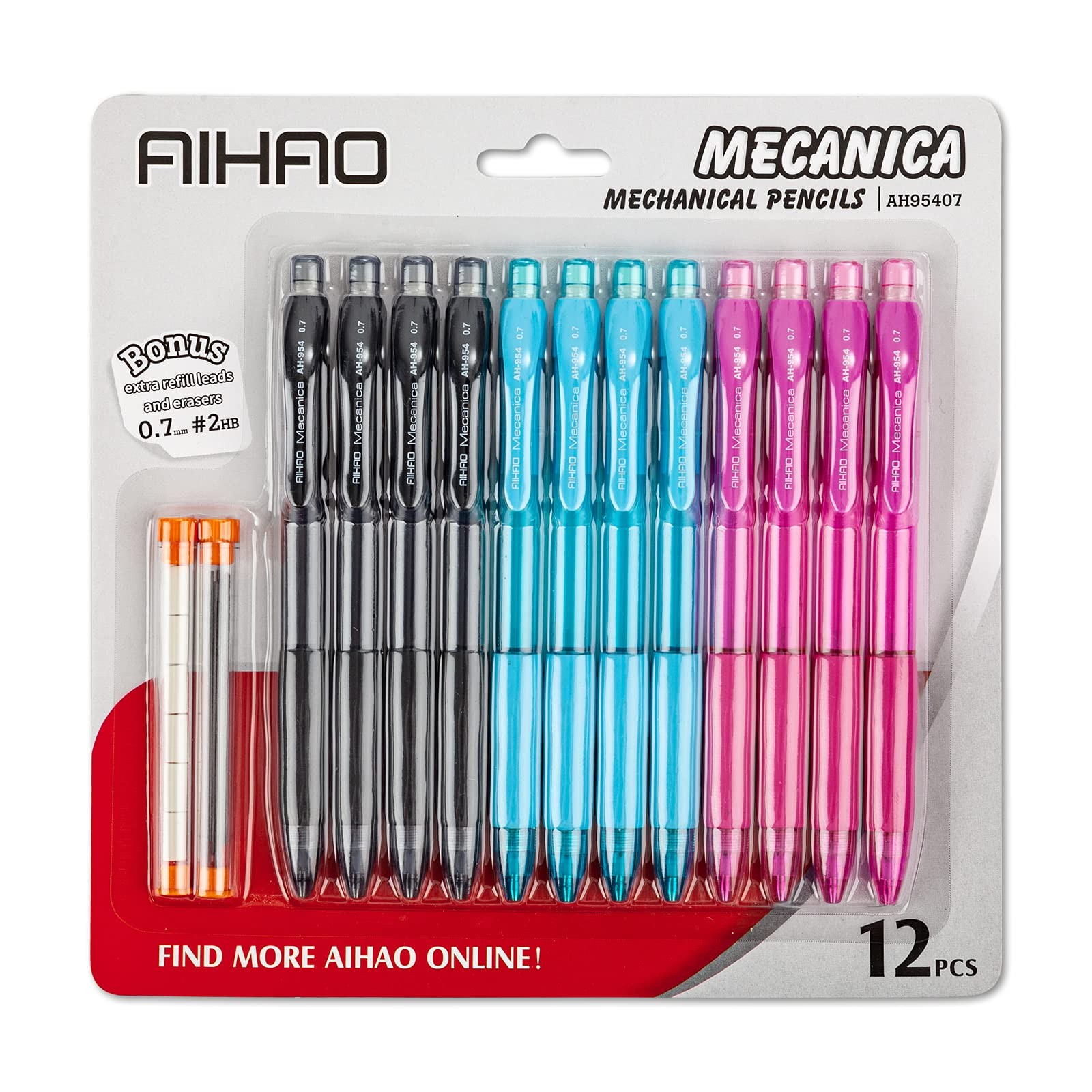 12 Pack Thick Point 0.9 Mechanical Pencil HB Lead Refills Assorted Colors
