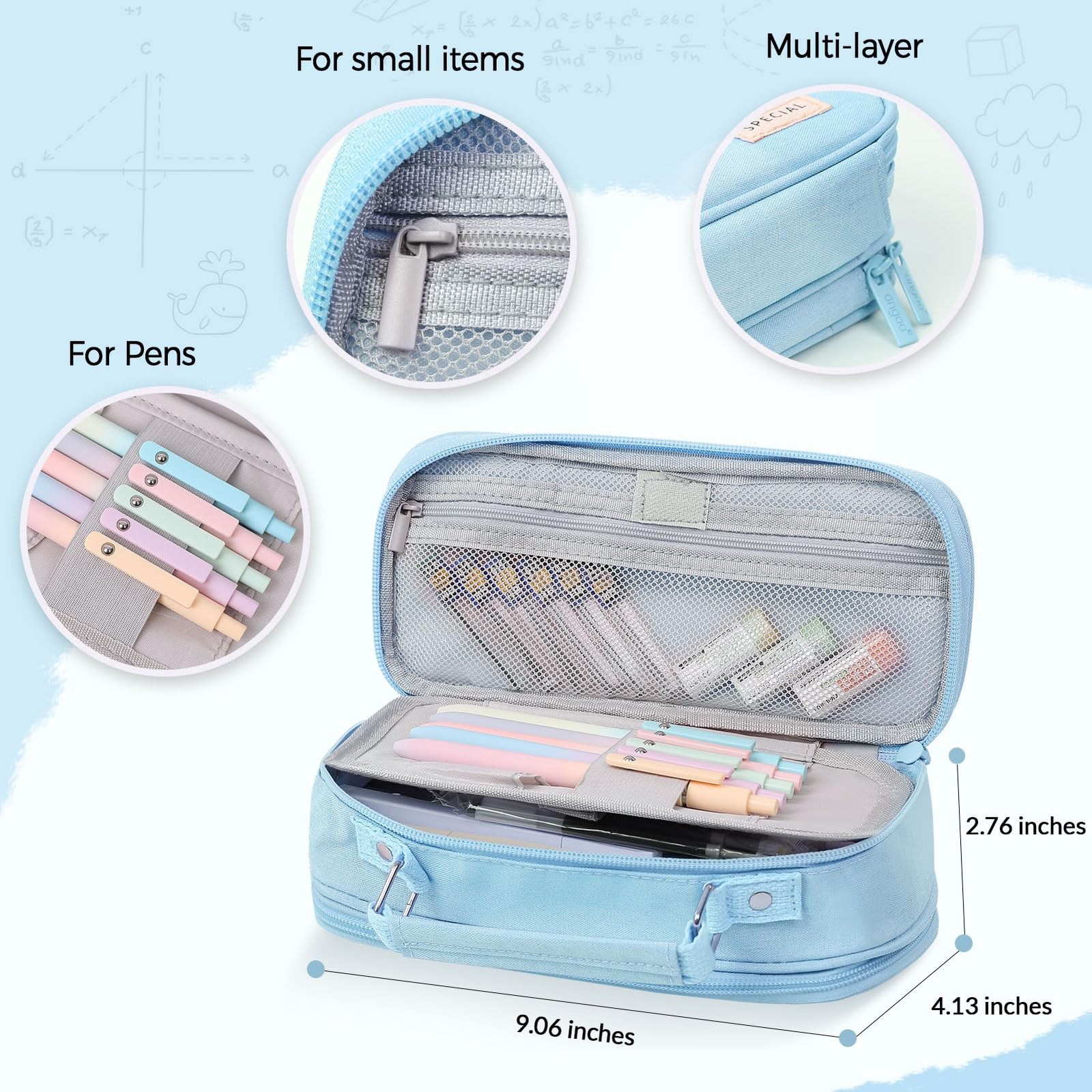 Aesthetic School Supplies Stationery Kit Pen Case Pastel Highlighters Blue