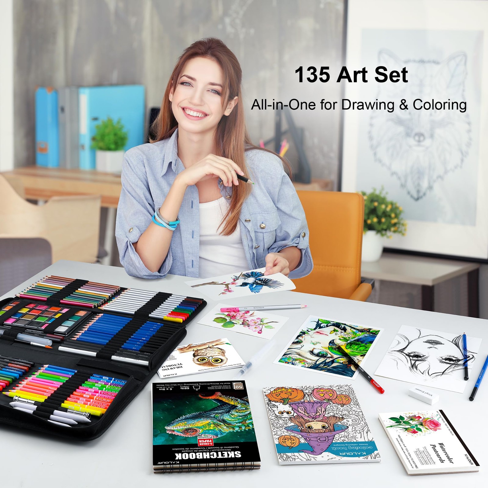 KALOUR 135 Drawing Set Sketching Kit,Art 1 Count (Pack of 135), Multicolor