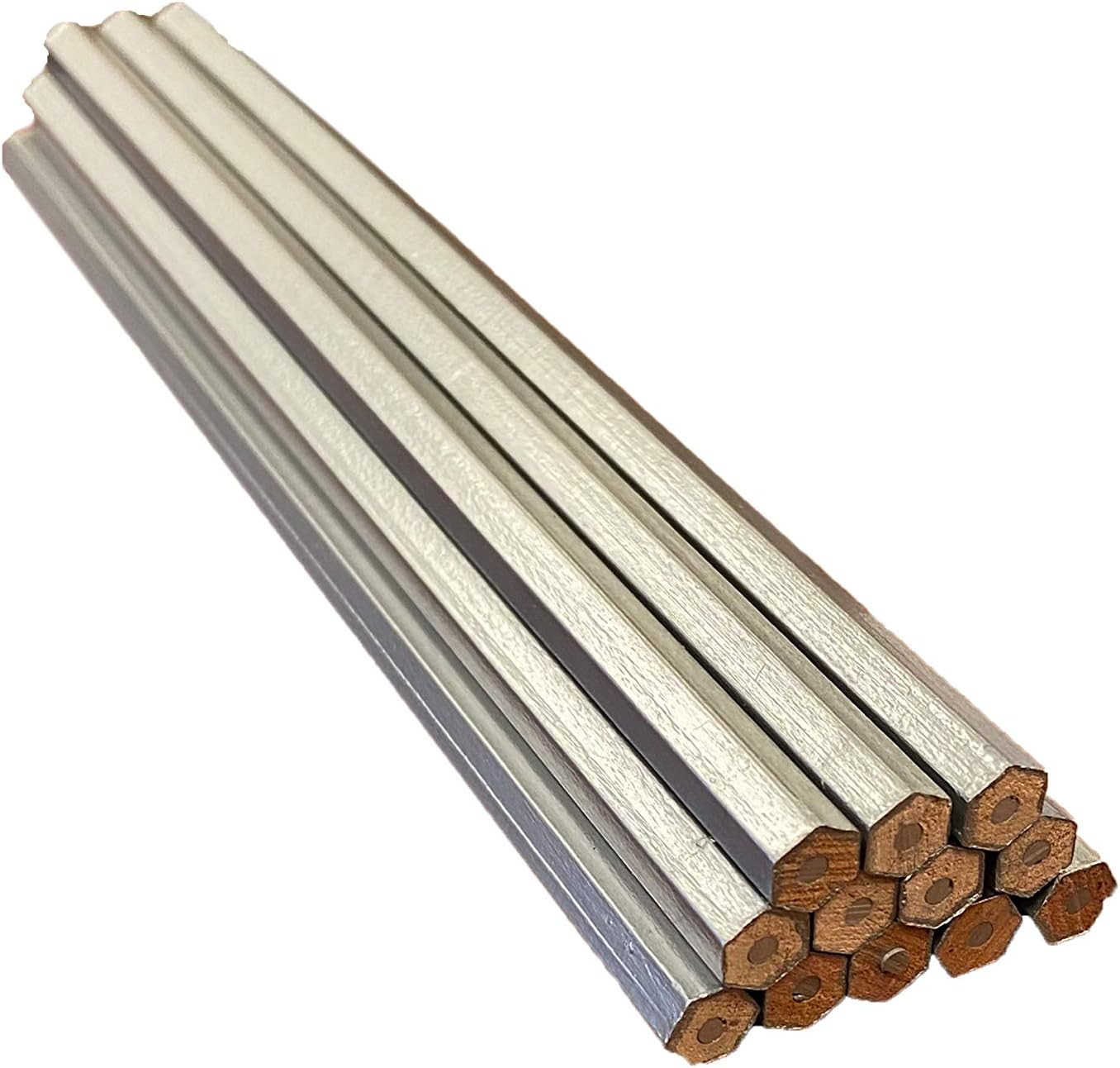 Silver Hex Pencil with Silver Lead – 12-Pack – Made in the USA – Quality Marking
